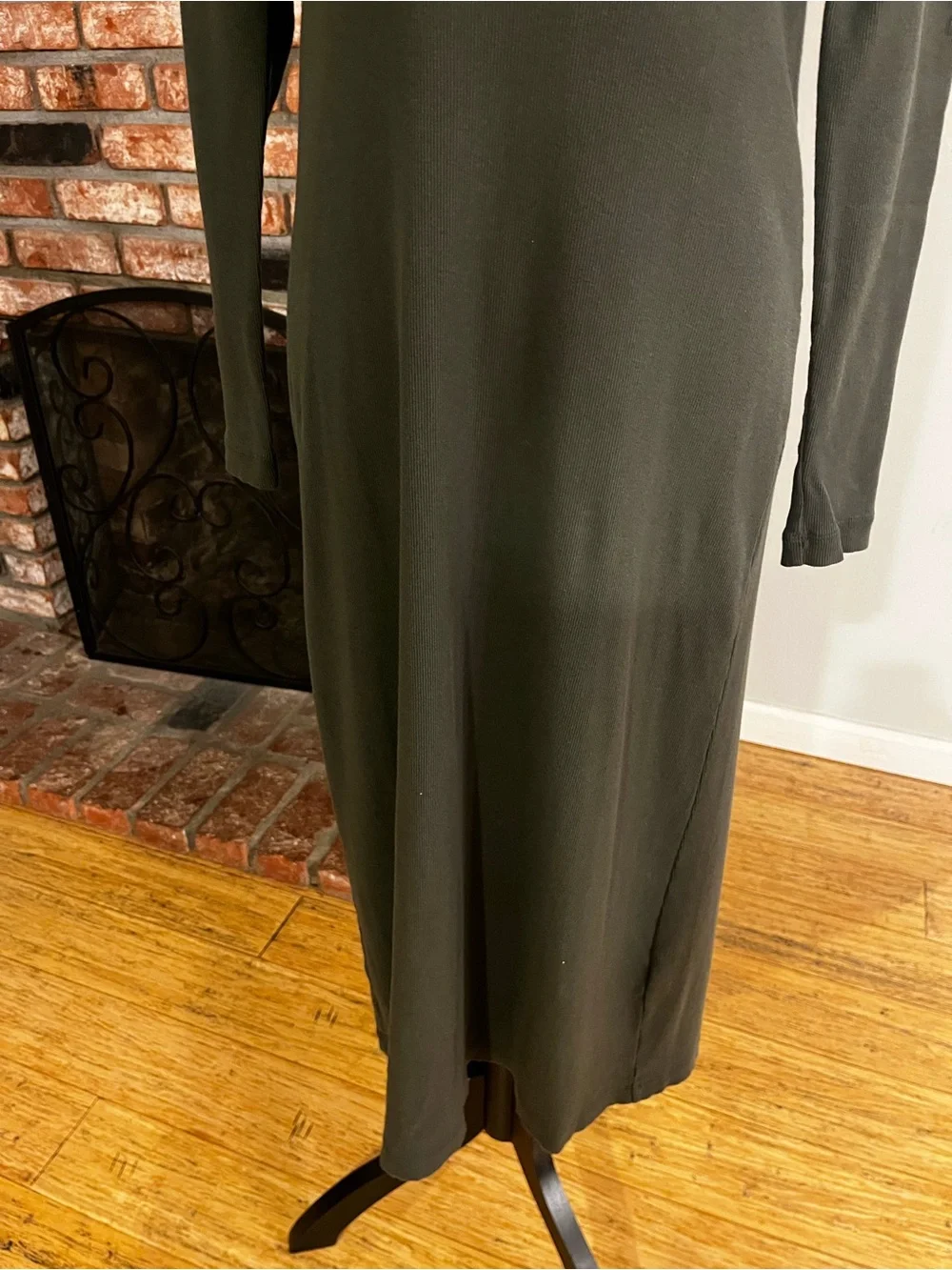 James Perse Scoop Neck Olive Green Long Sleeve Maxi Dress 100% Cotton Size L EUC - Picture 7 of 9